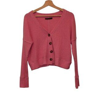 Abercrombie & Fitch Womens Pink Ribbed Button-Up Cardigan Sweater Size S